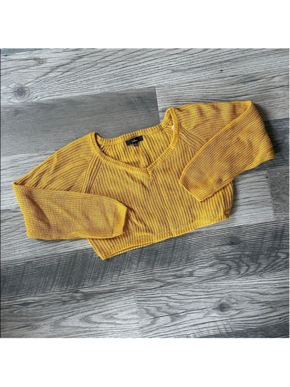 Lulus Fall is Calling Mustard Yellow Knit V-Neck Cropped Sweater women's small - Picture 4 of 12